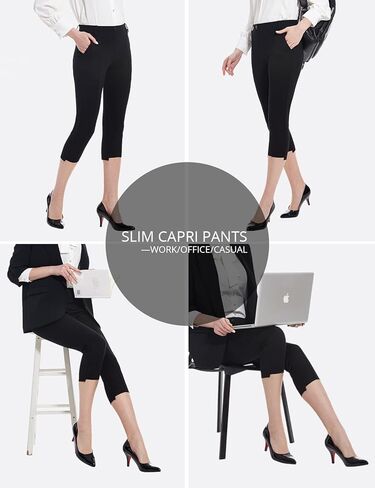 Tapata Women's Capri Dress Pants Summer Stretchy Slim with Pockets Cut Out Legs Business Casual Office Work in Kuwait