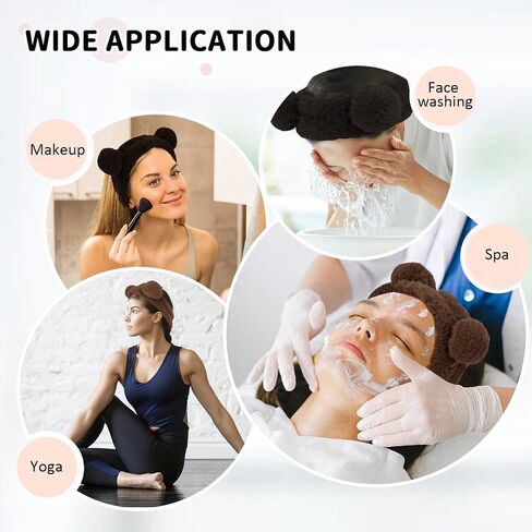 WHAVEL 2PCS سبا عقال لطيف عقال لغسل الوجه، آذان الدب ماكياج عقال Kawaii العناية بالبشرة عصابات الوجه غسل ​​عقال لينة الوجه عقال عصابة الشعر (القهوة، البني) in Kuwait