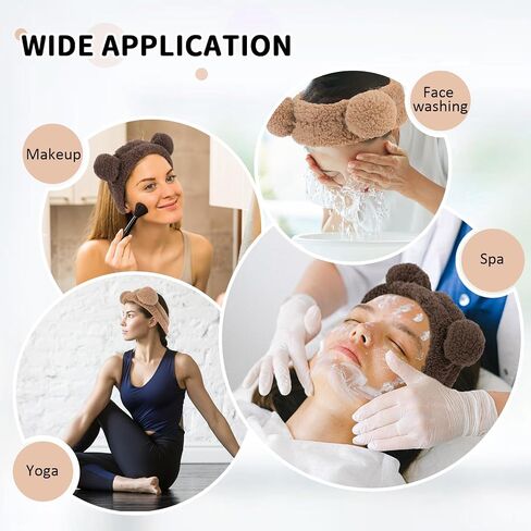 WHAVEL 2PCS سبا عقال لطيف عقال لغسل الوجه، آذان الدب ماكياج عقال Kawaii العناية بالبشرة عصابات الوجه غسل ​​عقال لينة الوجه عقال عصابة الشعر (القهوة، البني) in Kuwait