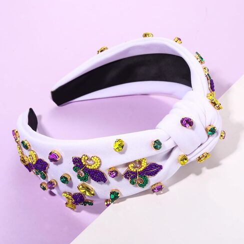 boderier Mardi Gras Headband for Women Rhinestone Fleur De Lis Mask Crown Headband Jewel Embellished Knotted Headband Fat Tuesday Carnival Outfit Accessories (Mardi Gras Crown Mask) in Kuwait