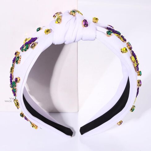 boderier Mardi Gras Headband for Women Rhinestone Fleur De Lis Mask Crown Headband Jewel Embellished Knotted Headband Fat Tuesday Carnival Outfit Accessories (Mardi Gras Crown Mask) in Kuwait