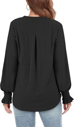 قمصان Tanst Sky النسائية 2023 ذات الأكمام الطويلة ذات الفتحات الأنيقة غير الرسمية ورقبة على شكل حرف V وبلوزات in Kuwait