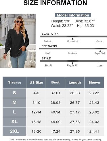 قمصان Tanst Sky النسائية 2023 ذات الأكمام الطويلة ذات الفتحات الأنيقة غير الرسمية ورقبة على شكل حرف V وبلوزات in Kuwait