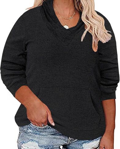 CARCOS حجم كبير Hooide المرأة طويلة الأكمام الخريف جيب مقنعين Sweatershirt XL-5XL in Kuwait