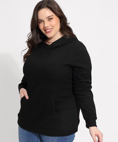 CARCOS حجم كبير Hooide المرأة طويلة الأكمام الخريف جيب مقنعين Sweatershirt XL-5XL in Kuwait