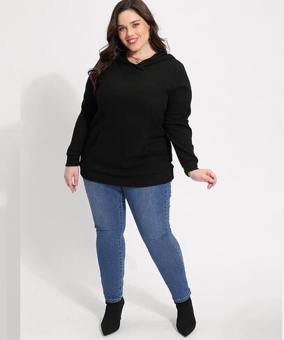 CARCOS حجم كبير Hooide المرأة طويلة الأكمام الخريف جيب مقنعين Sweatershirt XL-5XL in Kuwait
