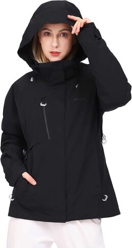 معطف تزلج شتوي للسيدات من fit space مع غطاء للرأس ورياضات التزلج على الجليد على الجبال in Kuwait