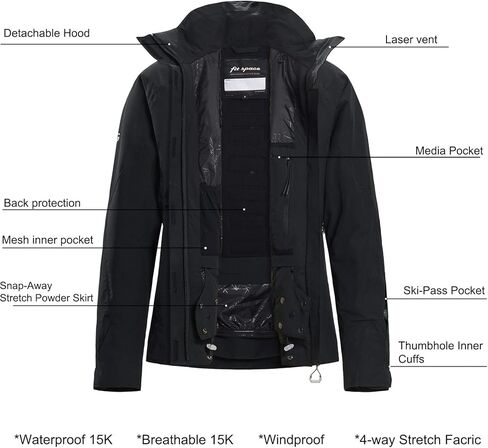 معطف تزلج شتوي للسيدات من fit space مع غطاء للرأس ورياضات التزلج على الجليد على الجبال in Kuwait