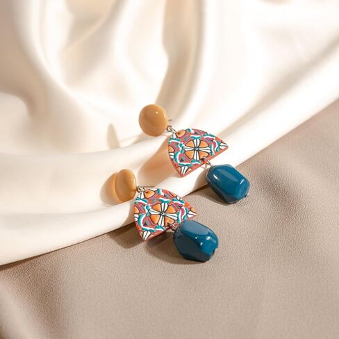 Acrylic Geometric Dangle Drop Earrings for Women Girls, Boho Statement Multicolor Geometric Earrings Minimalist Hypoallergenic Jewelry Gift in Saudi Arabia