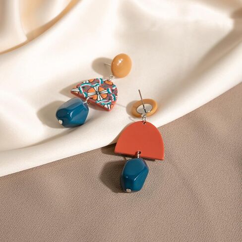 Acrylic Geometric Dangle Drop Earrings for Women Girls, Boho Statement Multicolor Geometric Earrings Minimalist Hypoallergenic Jewelry Gift in Saudi Arabia