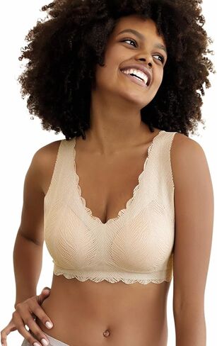 Niidor Women's Seamless Wireless Bra Deep V Neck Comfort Bra Lace Bralette Full-Coverage Wirefree Bra for Everyday Wear in Kuwait