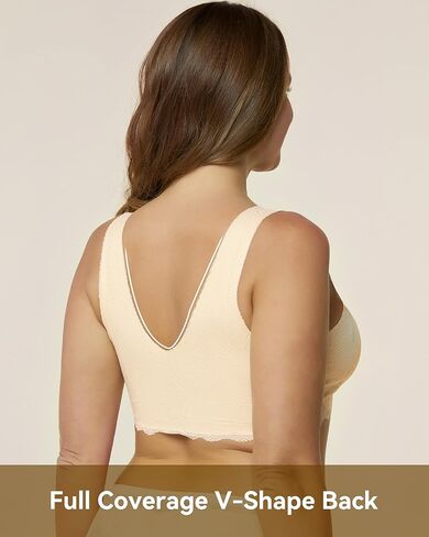 Niidor Women's Seamless Wireless Bra Deep V Neck Comfort Bra Lace Bralette Full-Coverage Wirefree Bra for Everyday Wear in Kuwait