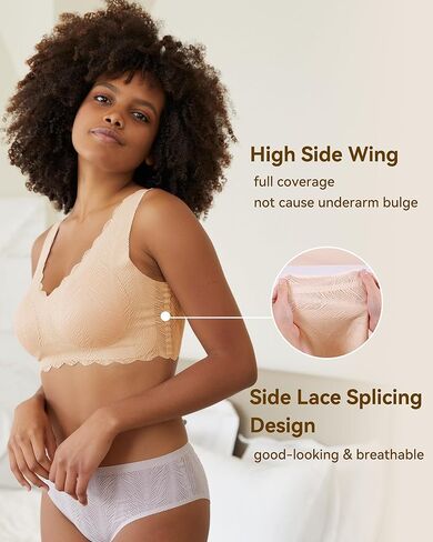 Niidor Women's Seamless Wireless Bra Deep V Neck Comfort Bra Lace Bralette Full-Coverage Wirefree Bra for Everyday Wear in Kuwait