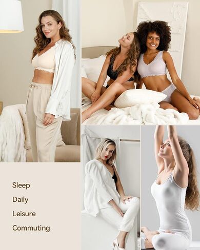 Niidor Women's Seamless Wireless Bra Deep V Neck Comfort Bra Lace Bralette Full-Coverage Wirefree Bra for Everyday Wear in Kuwait