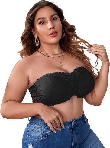 OYOANGLE Women's Plus Size Floral Lace Bralette Tube Top Bras Strapless Bandeau Bras in Saudi Arabia