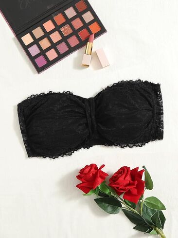 OYOANGLE Women's Plus Size Floral Lace Bralette Tube Top Bras Strapless Bandeau Bras in Saudi Arabia