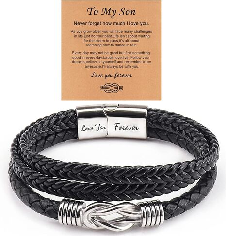 To My Son Bracelet From Mom Mother and Son Forever Linked Together Braided Leather Bracelet Handmade Mens Bracelet Leather Birthday Gift For Son From Mom (B) in Saudi Arabia