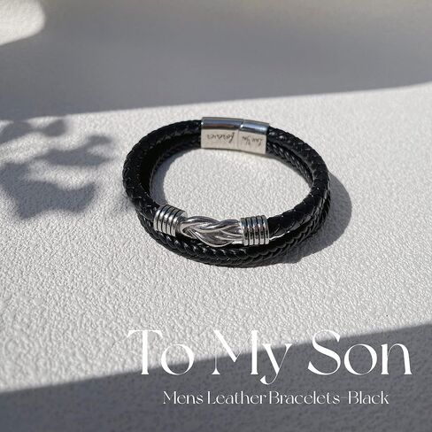 To My Son Bracelet From Mom Mother and Son Forever Linked Together Braided Leather Bracelet Handmade Mens Bracelet Leather Birthday Gift For Son From Mom (B) in Saudi Arabia