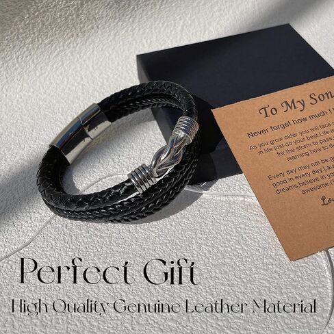 To My Son Bracelet From Mom Mother and Son Forever Linked Together Braided Leather Bracelet Handmade Mens Bracelet Leather Birthday Gift For Son From Mom (B) in Saudi Arabia