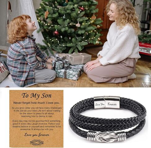 To My Son Bracelet From Mom Mother and Son Forever Linked Together Braided Leather Bracelet Handmade Mens Bracelet Leather Birthday Gift For Son From Mom (B) in Saudi Arabia