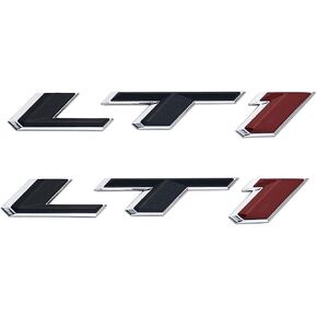 Pair Set LT1 Emblem 3D Side Fender Door Badges Sticker Nameplate Replacement for Camaro (Chrome Black Red)