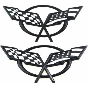 Pair Set Front & Rear Crossed Flags Emblems Car Badge Replacement for 1997-2004 Corvette C5 19207384 19207385 (Black)