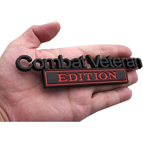 1pc Combat Veteran Edition Emblems 3D Raised Decals Exterior Truck Stickers Fender Veteran Badges Replacement for F150 F250 F350 Chevy Silverado 1500 2500 Chevrolet C10 C15 (Black Red)