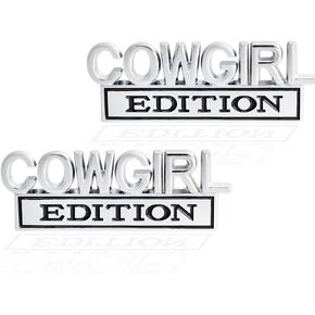 2 Pcs Cowgirl Edition Emblem 3D Metal Badge Decal Sticker Fit for Universal Car Truck SUV Side Rear Front Hood Trunk Door (Silver Black)