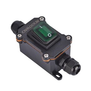 Waterproof Inline Cord Switch 35A-125V,30A-250V AC On Off Toggle Switch with Red Light Rocker Button DPST Single Outlet Outdoor IP66