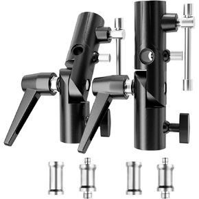 EMART Camera Flash Bracket H Type Mount with Umbrella Softbox Holder, 180° Swivel Adjustable Metal Light Stand Adapter with 1/4" to 3/8" Screw Adapter for Speedlite LED Light Stand Tripod (2 Pack)