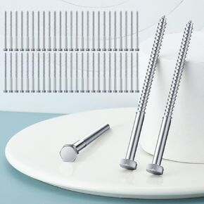 50 قطعة من مسامير التأخر من Blulu لمسامير الخشب ذات الرأس السداسي 304 مسامير من الفولاذ المقاوم للصدأ بخيط جزئي ومسامير خشبية ذاتية التنصت بلمسة نهائية سادة لمسامير الأثاث (1/4 × 4) in Kuwait