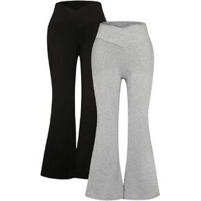 Floerns Girl's 2 Pcs Flare Leg Pants Active High Waist Bell Bottom Pants