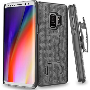 for Samsung Galaxy S9 Case with Belt Clip Holster, Kickstand Slim Cover Phone Case for Galaxy S9 - Black