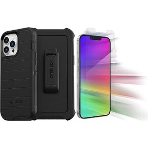 OtterBox Defender Series Case for iPhone 13 Pro Max (Only) - with Zagg Glass Elite Clear Screen Protector - Holster Clip Included - Microbial Defense Protection - Non-Retail Packaging - Black