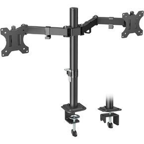 Dual Monitor Mount, Dual Monitor Stand for Two 17"-32" Flat/Curved Computer Screens, Fully Adjustable Dual Monitor Arms Hold up to 17.6lbs, VESA 75*75/100*100mm with C-Clamp / Grommet Base