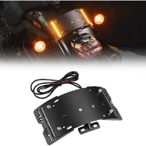حامل دعامة لوحة ترخيص الدراجة النارية من KEMIMOTO مع ضوء LED لنموذج دراجة نارية Cruiser Low Rider S مع إطار لوحة ترخيص أسود مثبت على 3 مسامير