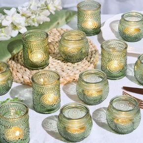 12pcs Clear Assorted Votive Candle Holders for Table Centerpieces, Glass Tea Lights Candle Holder for Wedding Decorations, Vintage Boho Home Tea Party Decor, Sunflower Decorations