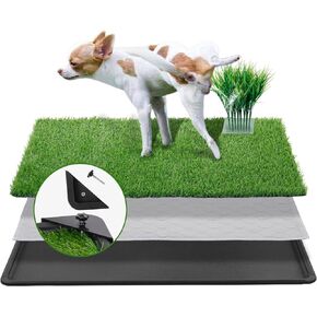 Grass Pad with Tray Large Artificial Grass Indoor Potty Training,No Leakage 3-Layer Dog Litter Boxes with Fake Plants Pee Post for Guiding Male Dogs to Urine,Outdoor Dog Toilet (46.9" x 28.3")