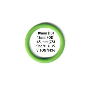 M1.5x10 Viton O-Ring, 75A Durometer, Round, Green Viton, 10 mm ID, 13 mm OD, 1.5 mm Width (Pack of 10)…