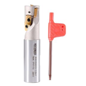 Accusize Industrial Tools 1'' Heavy Duty Helical Indexable Weldon Shank End Mill, Apkt11t3 Carbide Inserts, 1'' by 1'' by 4-1/4'', 5508-0002
