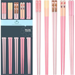 Chopsticks Reusable Dishwasher Safe, Slivek Premium Japanese Chinese Korean Chopsticks, Non-slip, Lightweight, 9.05 inches - Macaron Pink Chopsticks, 5 Pairs