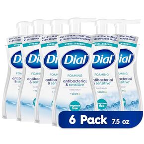 Dial Antibacterial & Sensitive Foaming Hand Wash, Fragrance Free, 7.5 fl oz Pack of 6