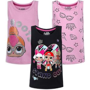 L.O.L. Surprise! Dolls Girls 3 Pack Tank Tops for Little and Big Kids – Pink/Black
