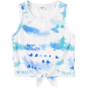 PATPAT Girl's Tie Dye Tank Top Tie Front Sleeveless Tops for Girls 6-12 Years