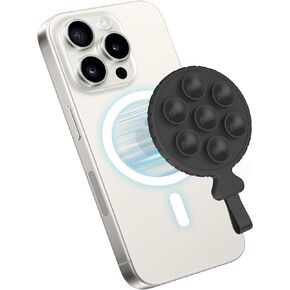 Suction Cup Phone Case Mount, Magnetic Phone Grip Holder with Silicone Loop for iPhone iPhone/Samsung/Google, Hands-Free Cell Phone Holder Mount for Mirror/Glass/Bathroom|TikTok Videos|Selfies