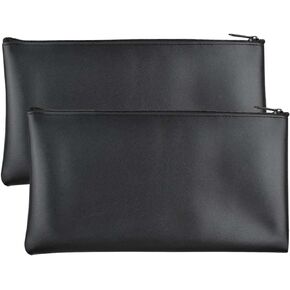 2 Pack Bank Bags with Zipper Bank Deposit Money Bag Pouch Bank Security Cash Bag Utility Securit Zipper Check Coin Bag 11x6 Inch Durable Men & Women Leatherette Wallet for ID Card Cosmetics (Black)