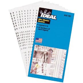 Ideal Industries Inc 44-103 - Pre-Printed Cable & Wire Label or Marker, Color Black, Material: Vinyl Coated Cloth, Book