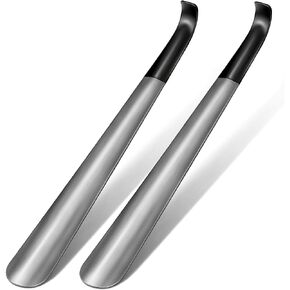 16.5 Inch Long Shoe Horn Metal - Long Handled Shoehorn Stainless Steel - 2 Pack Shoe Horns with Handle for Boots (Silver)