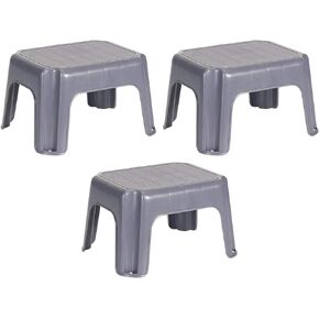 Rubbermaid Portable Single Step Plastic Roughneck Small Step Stool Elevated Platform for Home Kitchens, Living Rooms, and Bathrooms, Gray (3 Pack)