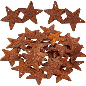 GORGECRAFT 30PCS 1.77" Metal Rusty Barn Stars Primitives Tin Steel Stars with Holes Original Vintage Antique Western Iron Pendants Retro Accents Farmhouse Decor for Patriotic 4th of July Crafts